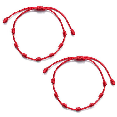 7 Knots for LUCK & EVIL EYE PROTECTION Cotton Red Thread 2pc Bracelet/ Anklet Set